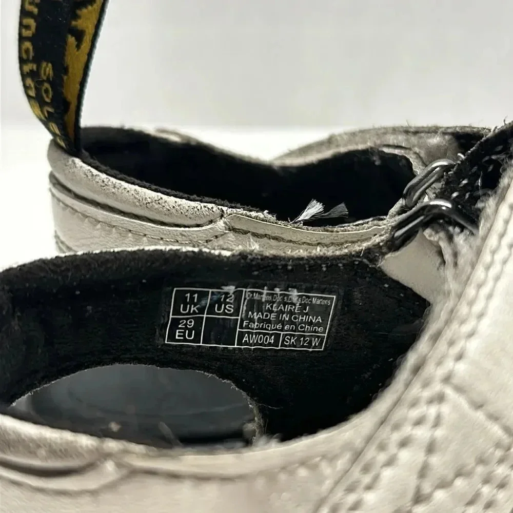 Dr Martens Klaire Sandals Shoes Leather Open Toe White Black Kids Girls Size 12